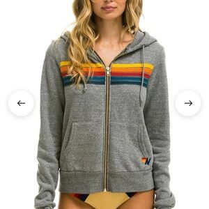 Aviator Nation 5 STRIPE HOODIE - HEATHER GREY rainbow size small